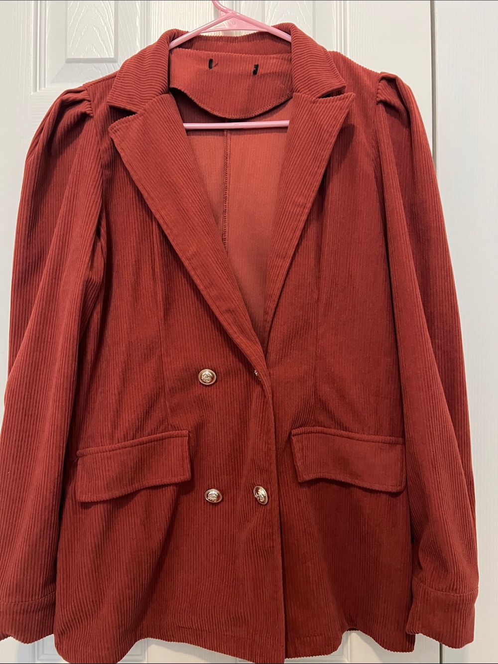 Women's Rust Corduroy Double-Breasted Blazer Jacket